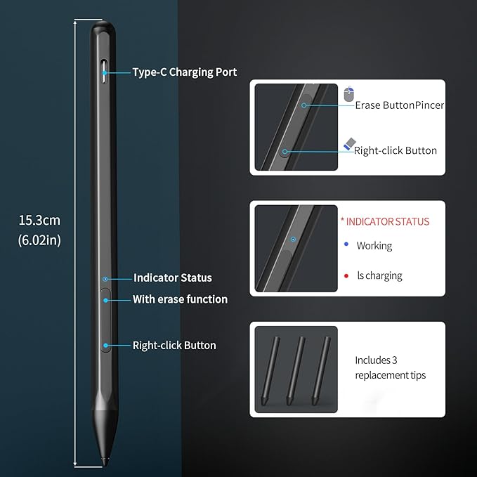 Stylus Pen for ASUS Transformer/Mini/ASUS Zenbook Flip/Pro/ASUS Vivobook Flip/Pro/Duo/ASUS Notebook Rechargeable MPP 2.0 Tilt Active Pen with 4096 Pressure Sensitivity Tpye-c Charge Blue