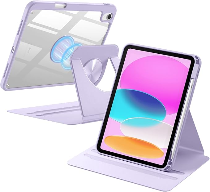 Wenlaty for iPad (A16) 11th Generation Case 11 Inch 2025 for iPad 10th Generation Case 10.9 Inch 2022 with Pencil Holder 360° Rotating Protective Stand Cover Detachable Magnetic Back Lavender