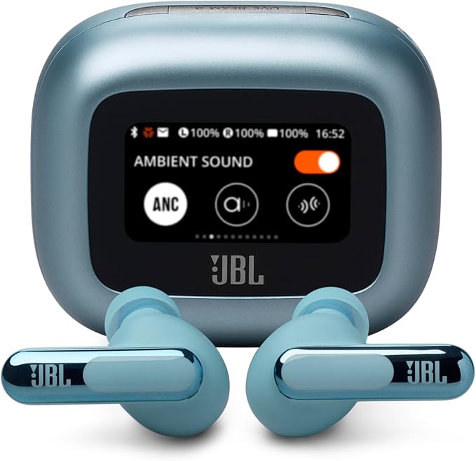 JBL Live Beam 3 - True Wireless Noise-Cancelling Stick-Closed Earbuds 48Hrs Total Playback Wireless Charging 6 Mics for Perfect Calls Multi-Point Connection IP55 Waterproof and dustproof (Blue)