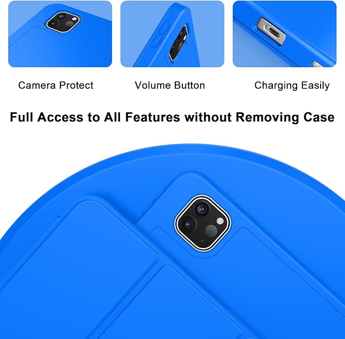 ZryXal iPad Pro 11 Inch Case (M5) 2025/ (M4) 2024 (Model: A2836/A2837/A3006) Trifold Stand Smart Cover with Pencil Holder and Soft TPU Back Auto Wake/Sleep (Medium Blue)