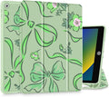 Mektron Designed Printed iPad 10.2 Case 9th Gen (2021)/ 8th Gen (2020)/ 7th Gen (2019) with Pencil Holder Slim Protective Case with Soft TPU Back for iPad 10.2 inch Flowers-Bows-Green