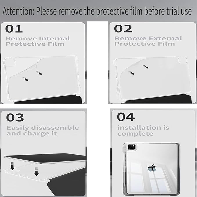 Case for iPad Air 13 Inch M3/M2 (2025/2024)iPad Pro 12.9 inch 2022/2021/2020 (6th/5th/4th Gen) | 2-in-1 Removable Clear Back Cover | Wireless Pencil Charging | Auto Sleep/WakeBlack