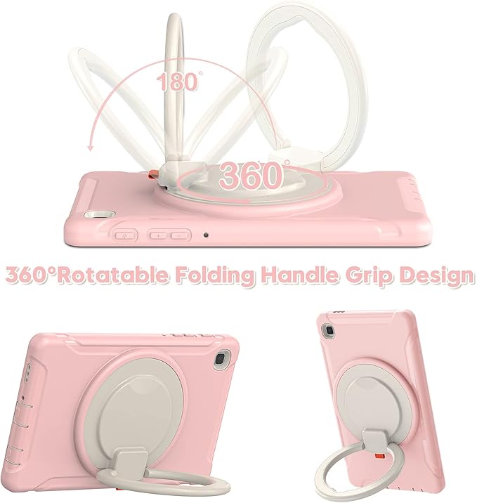 Shockproof Case for Samsung Galaxy Tab A7 Lite 8.7 Tablet Techcircle Rotating Stand Handle Heavy Duty Bumper Hybrid Cover Protective Case for Galaxy Tab A7 Lite (2021) SM-T220/T225 Baby Pink