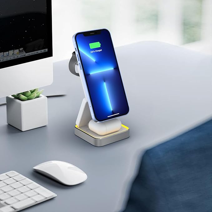 【2025 Upgrade】 3 in 1 Wireless Charging Station for iPhone 16/15/14 Series 3 in 1 Charger for Apple iWatch Wireless Charging Station for AirPods 4 3 Pro Charging Dock 1.5M USB White