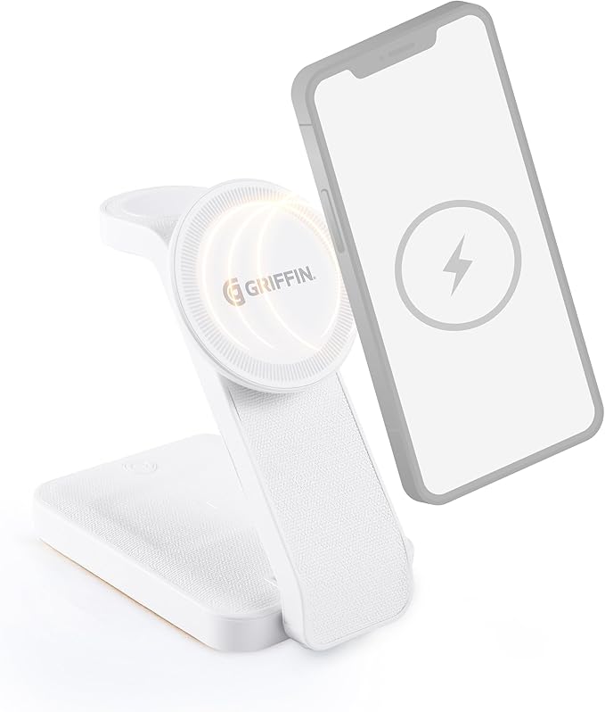 Griffin - 4-in-1 Wireless Charger Stand Magnetic Wireless Station with 15W Fast Phone Charger 3W Headphone and 2W Smartwatch Charging with Night Light