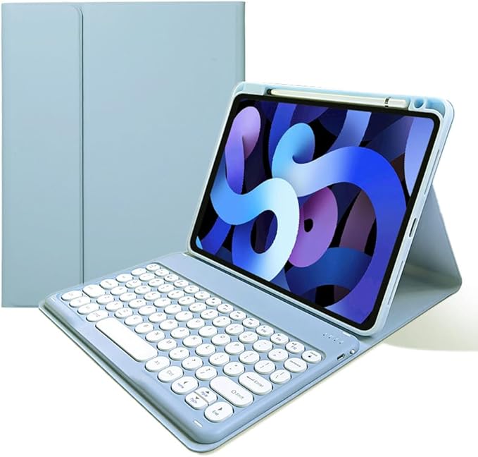 Keyboard Case for iPad Pro 13 inch (M5 2025) Case with Detachable Round Key Color Keyboard Cover Supports Pencil Magnetic ChargingMisty Blue