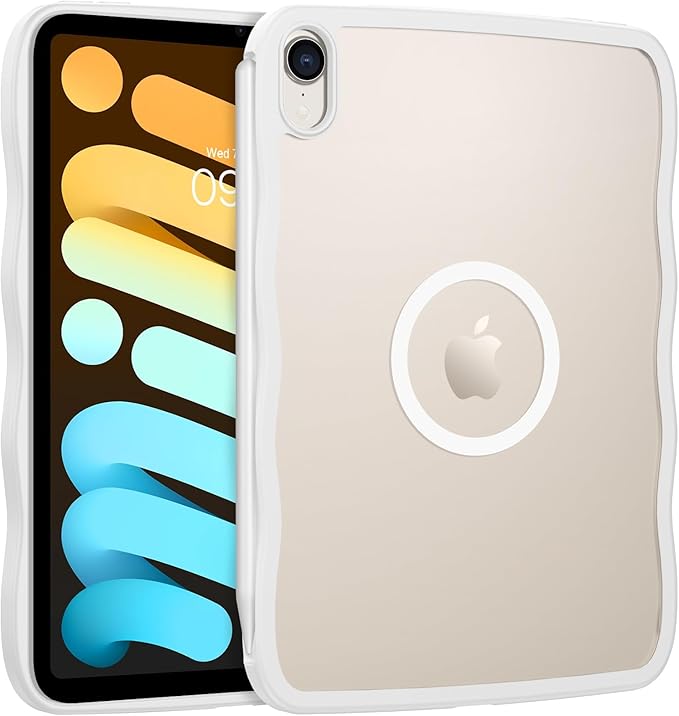 BENTOBEN Case for iPad mini 7 2024 A17 Pro/iPad mini 6 2021 Cute Wavy Magnetic iPad mini 7th/6th Gen Case Translucent Matte Shockproof Protective Tablet Cover for iPad mini 7/mini 6 8.3'' White