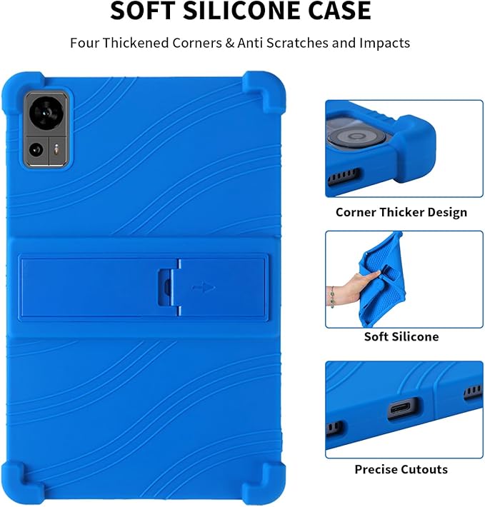 for TECLAST T60 2024 Tablet Case with Kickstand [Kids Friendly] Shockproof Silicone Case with Tempered Glass Screen Protector for TECLAST T60 Tablet Android 14 (Blue)