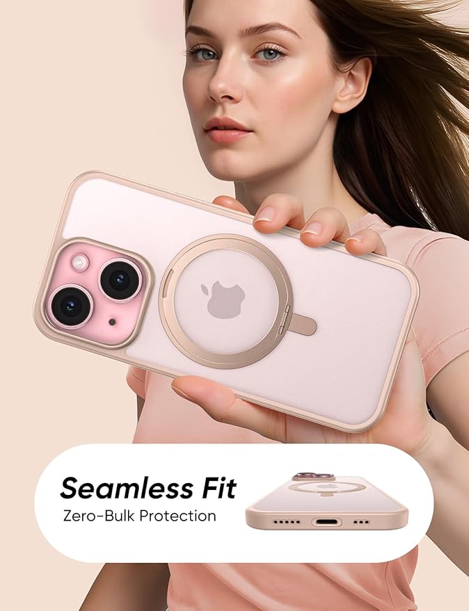 MAGIC JOHN 360° Rotatable Magnetic Invisible Stand for iPhone 14/iPhone 13 Case [Anti-Slip Grip] [Compatible with MagSafe] 16FT Shockof for iPhone 14/13 Case with Kickstand Gold