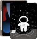 Cute Space Astronaut for iPad 5th/6th Generation Case with Pencil Holder Auto Sleep/Wake Black Leather Soft TPU Back Cover for iPad 9.7 Inch