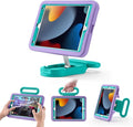 Kids Case for iPad 7th/8th/9th Gen 10.2 inchAdjustable Portrait/Landscape Stand/Drop Proof with Handle/KickstandChild Friendly Protective Cover for iPad 10.2 2021/2020/2019 (PurpleGreen)