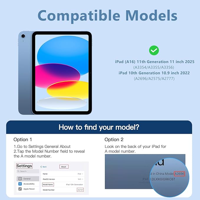 Wenlaty for iPad (A16) 11th Generation Case 11 Inch 2025 for iPad 10th Generation Case 10.9 Inch 2022 with Pencil Holder 360° Rotating Protective Stand Cover Detachable Magnetic Back Bluemist