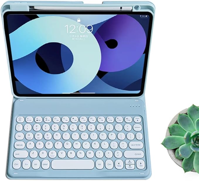 Keyboard Case for iPad A16 11th Gen 11 inch 2025 iPad 10th Generation 10.9 inch 2022 Magnetic Detachable Bluetooth Round Key Color Keyboard Cover (Misty Blue)