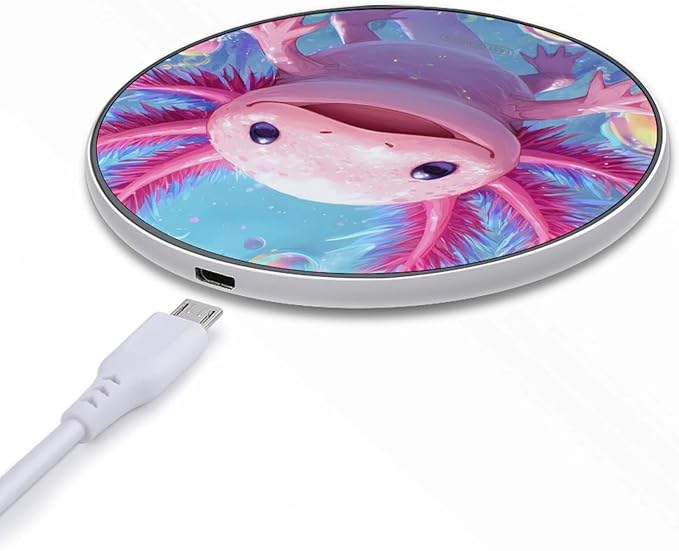 Colorful Axolotl Bubbles Fast Portable Charger 10W Funny Graphic Phone Charging Pad with USB Cable