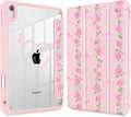 May Chen for iPad Air 11-inch M4/M3/M2 (2026/2025/2024) iPad Air 5th/4th 10.9 Inch - Shockproof Cover with Clear Back Shell &amp Penceil Holder Auto Wake/Sleep Stand Cover Bow &amp Rose Flower