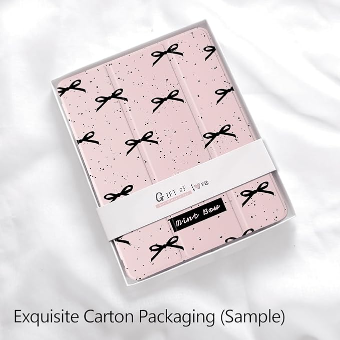 Cute Kawaii Black Bow for iPad Air5/Air4 Case with Pencil Holder Auto Sleep/Wake Pink Leather Soft TPU Back Cover for iPad 10.9 Inch 2022/2020