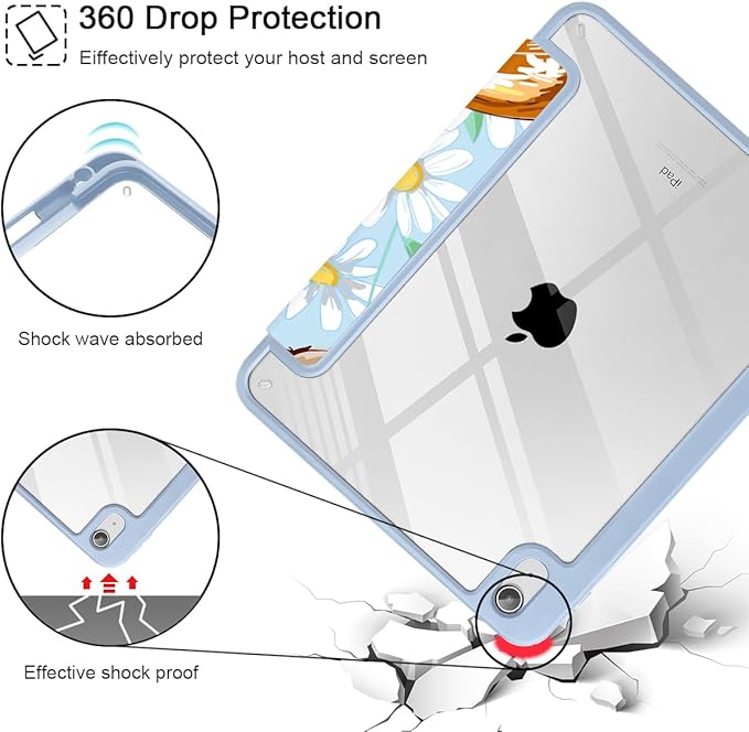 Case for iPad 11 inch A16 2025 Generation 11th / iPad 10.9 inch 2022 10th Gen Buit in Pencil Holder with Shockproof Cover Clear Transparent Back Shell Auto Wake/Sleep Cute Corgi Dog