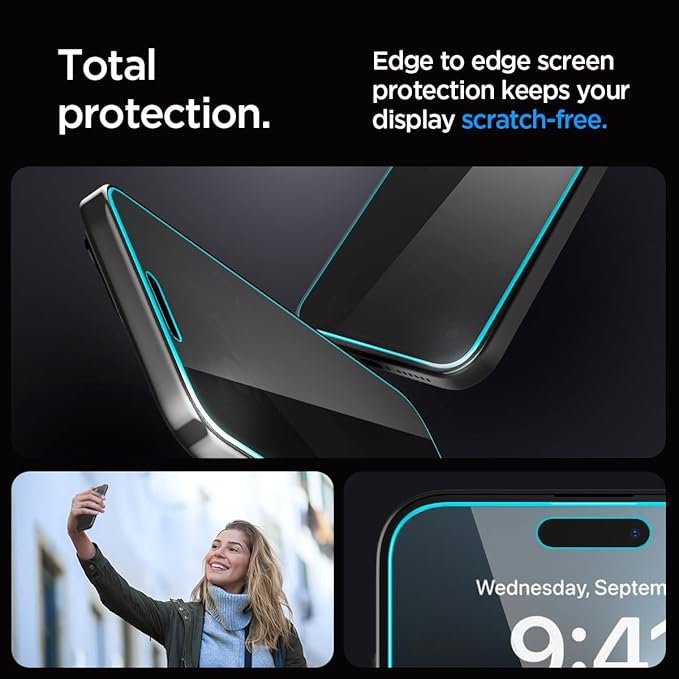 Spigen Tempered Glass Screen Protector [GlasTR EZ FIT - Privacy] Designed for iPhone 15 Pro Max [Case Friendly] - 2 Pack