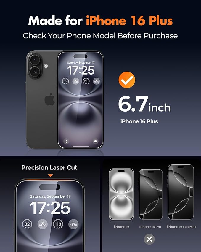 UNBREAKcable for iPhone 16 Plus Screen Protector 4+2 Pack [9H+ Military-Grade Shatterproof] [Effortless Bubble-Free Installation] Ultra HD Clarity Tempered Glass with Lens Protector Case friendly