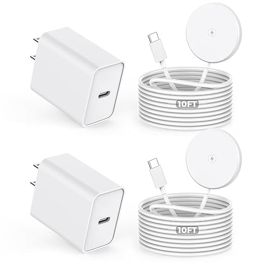 【Apple MFi Certified】Magnetic Wireless Charger2Pack 10FT Apple Mag-safe ChargerFast MagSafe Charging Wireless iPhone Charge Pad USB C Block Adapter for iPhone 17 Pro Max/Air/16/15/14/13/12Air-Pods