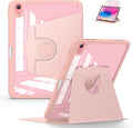 Soke Rotating Case for iPad (A16) 11th Generation 2025 iPad 10th Gen 2022 with Pencil Holder [Shockproof + Auto Sleep/Wake] 360 Degree Rotation Clear Back for iPad 11/10.9 - Rose Gold