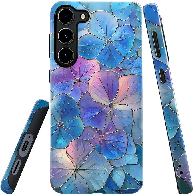 Blue Hydrangea Floral Stained Glass Aesthetic