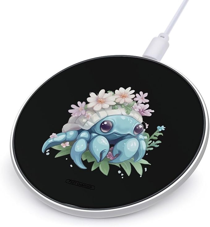 Hermit Crabs Pet Flowers Wireless Charger Anti-Slip Wireless Charging Pad Slim Charger Mat for Men Women