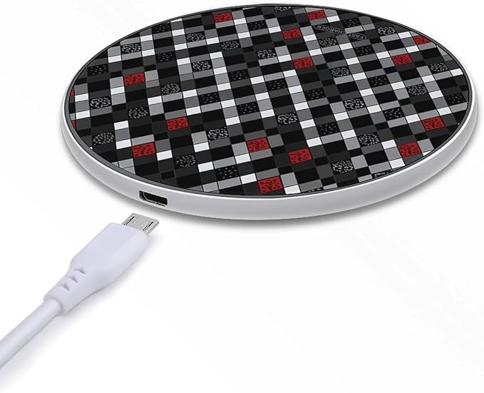 Checkered Rhombus Pattern Wireless Charger Fast Wireless Charging Pad with USB Cable 10W Anti-Slip Magnetic Wireless Charger Portable Slim Charger Puck Travel Charging Station