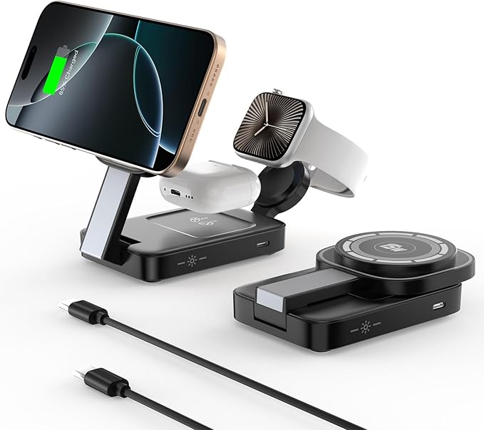 Foldable Wireless Charger Compatible for Samsung3 in 1 Charging Station for Galaxy Watch 7/Ultra/FE/6/5Galaxy S25/Ultra/S24/Z Flip 6/5/Fold 6/5Galaxy Buds 3/2/Pro Charger