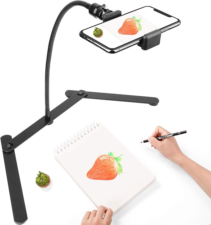 Photo Copy Pico Projector StandChromlives Overhead Tripod Video Stand for PhoneAdjustable Tabletop Overhead Phone MountGooseneck Mini Tripod Stand for Teaching Streaming Baking Crafting