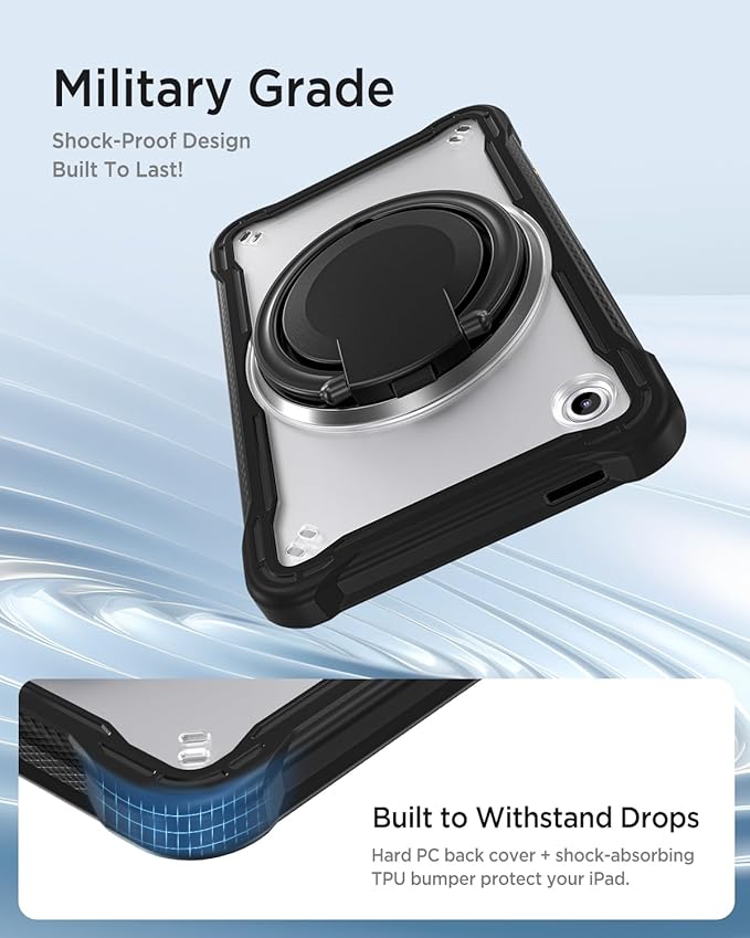 Miimall Case for Galaxy Tab A11 8.7 Inch 2025 with Shoulder Strap Bulit-in 360 Rotating Stand Shockproof Rugged Kids Friendly Shell Pen Holder Cover for Samsung Galaxy A11 Tablet Black Clear