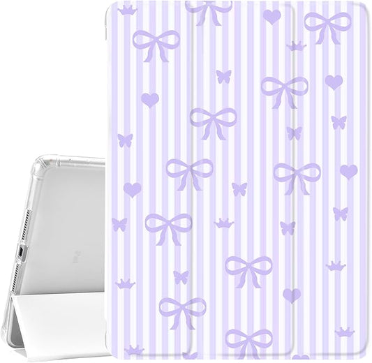 JOYLAND White Pad Case for iPad Air 4/Air 5 Gen 10.9(2020/2022)with Pencil Holder-Auto Wake/SleepPurple Bow&ampLove Anti-Scratch Shockproof Premium Folio Stand Case for iPad Air 11''(2024)
