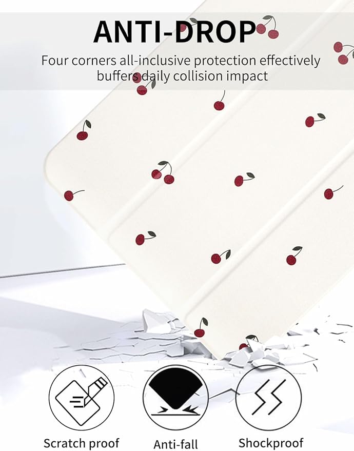 Fycyko Trifold Stand Case for iPad 10.2 InchiPad 9th/8th/7th Generation 2021/2020/2019 Aesthetic Small Cherry Patterm with Pencil Holder Shockproof Protective CoverSmall Cherry