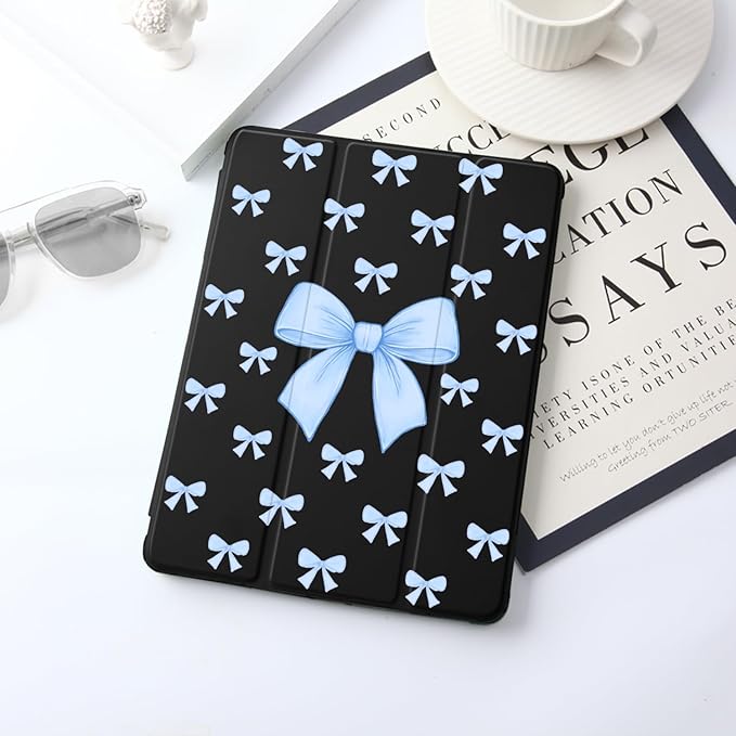 JOYLAND for iPad 10th Generation Case 10.9 inch 2022/iPad (A16) 11th Gen 11 Inch 2025 with Pencil Holder-Auto Wake/SleepDark Blue Bow Pattern Anti-Scratch Shockproof Premium Folio Stand CaseBlack