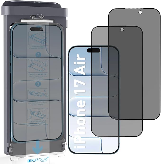 2 Pack 28° Privacy Screen Protector for iPhone 17 Air [6.5 Inch] Anti Spy Private 9H+ Tempered Glass Shatterproof Anti-Scratch Protective Film with Auto-Alignment Installation Frame