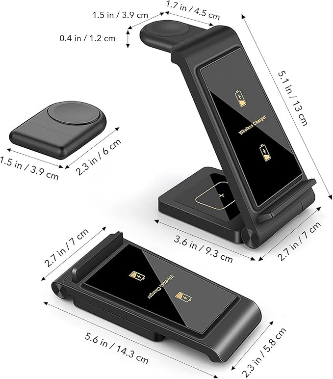 3 in 1 Wireless Charger 15W Fast Charging Station Foldable for iPhone 15/14/13/12/11 Samsung Galaxy S24/S23/S22/S21 Watch AirPods Galaxy Buds