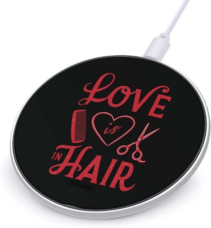 Hairdresser Love is in The Hair Fast Portable Charger 10W Funny Graphic Phone Charging Pad with USB Cable