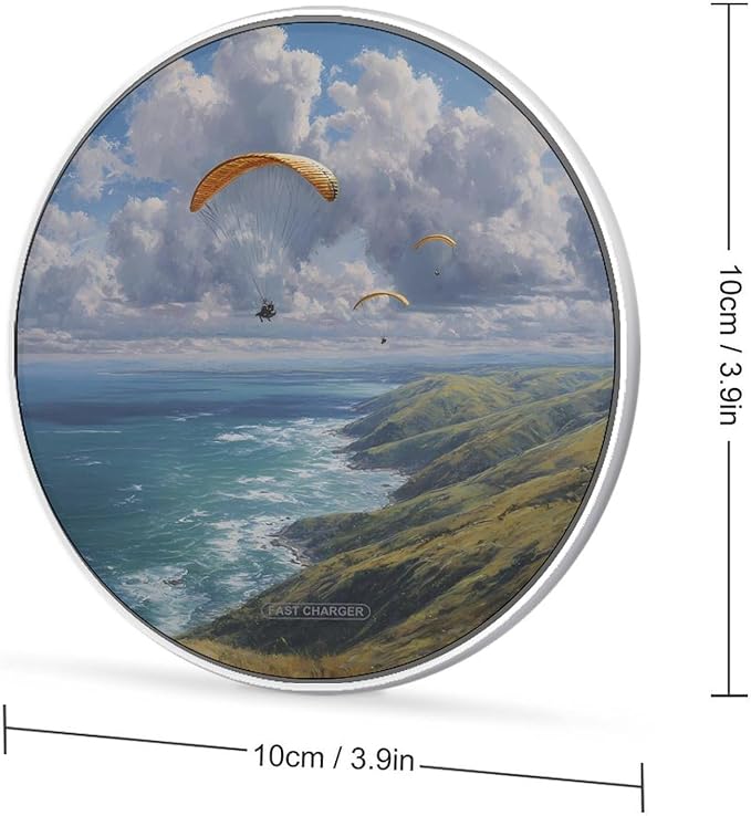 Paragliding Over Ocean Fast Portable Charger 10W Funny Graphic Phone Charging Pad with USB Cable