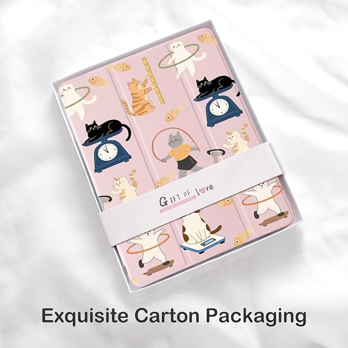 Cute Kawaii Cat Kitten for iPad Pro 11 Inch Case (M5/M4) 2025/2024 with Pencil Holder Auto Sleep/Wake Pink Leather Soft TPU Back Cover