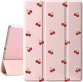 Idocolors Cute Kawaii Bow Cherries Pad Case for 10.5 Inch iPad Pro(2017)/iPad Air 3 Clear TPU Smart Stand Back Cover with Pencil Holder Auto Wake/Sleep Foldable Protective Case for Women Girls