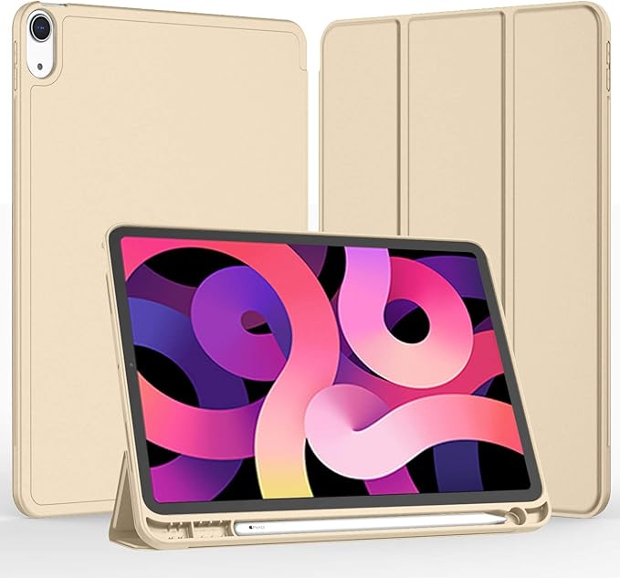 iMieet iPad Air 11 Inch Case M4/M3/M2(2026/2025/2024) iPad Air 5th/4th Generation Case 2022/2020 10.9 Inch with Pencil HolderTrifold Stand Smart Case with Soft TPU Back(Champagne Gold)