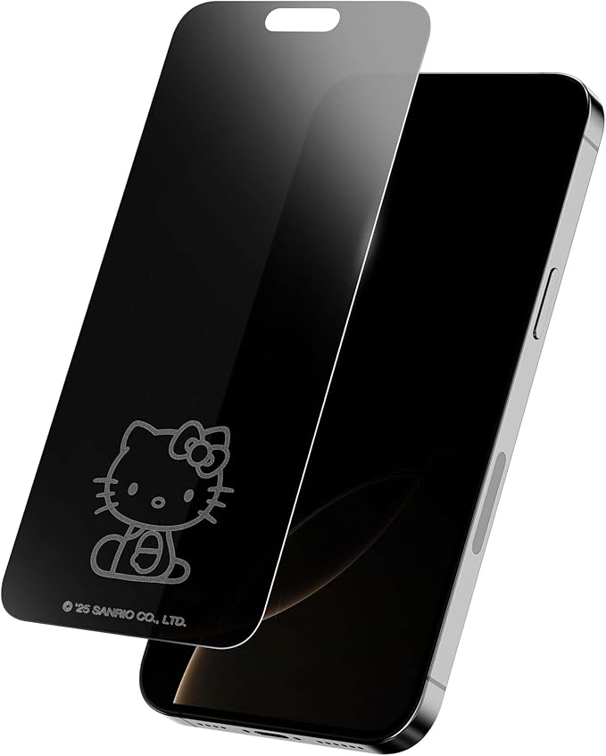 Hello Kitty Looking Privacy Screen Protector for iPhone 1516 and 15 Pro- with Disappearing Logo - Scratch-Resistant and Easy-to-Install Screen Protectors (Includes Installation Tray)