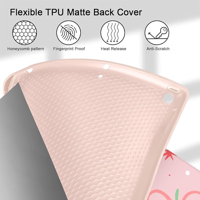 Tuiklol Case for iPad 10.2 Inch 2021 2020 2018 Release 9th / 8th / 7th Generation Built-in Pencil Holder TPU Protective Stand Back Cover Trifold Stand-Auto Wake/Sleep Etro Cherry