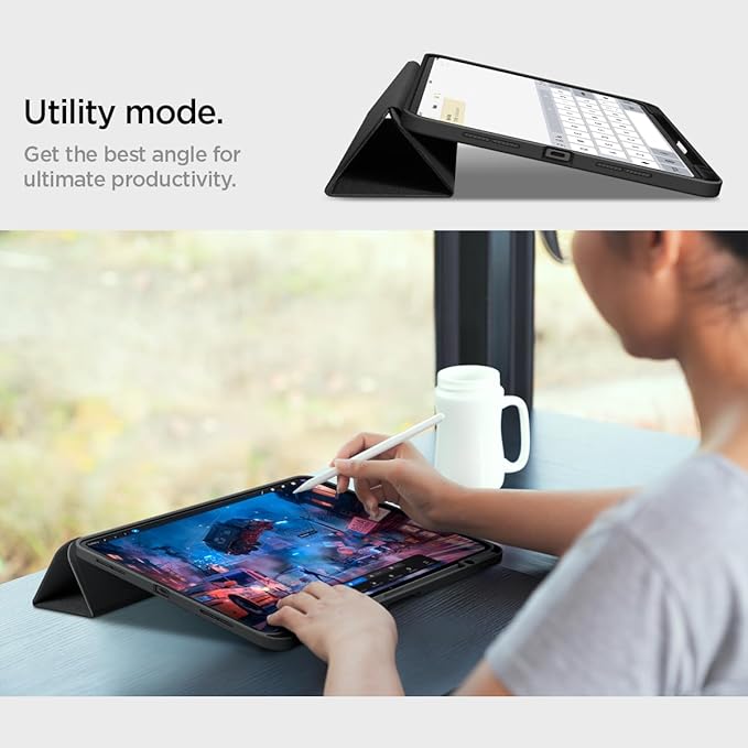Spigen for iPad Pro 11 inch Case M5/M4 (2025-2024) Urban Fit Protective Premium Fabric Tri-Fold Kickstand Folio Cover with Pencil Holder Supports Auto Wake/Sleep Black