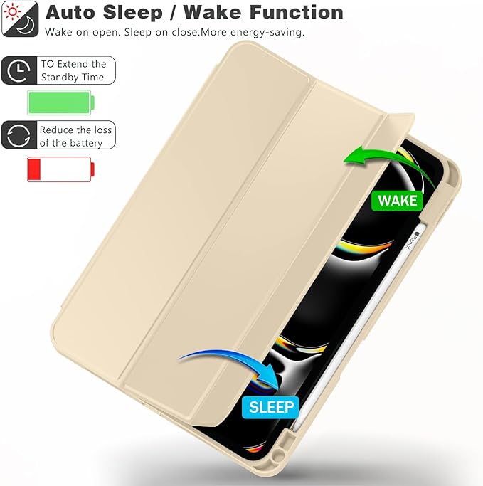 ZryXal New iPad Pro 13 Inch Case (M5) 2025 / (M4) 2024 with Pencil Holder Smart iPad Case [Support Pencil Pro and Pencil (USB-C)] Support Touch ID and Auto Wake/Sleep (Champagne Gold)