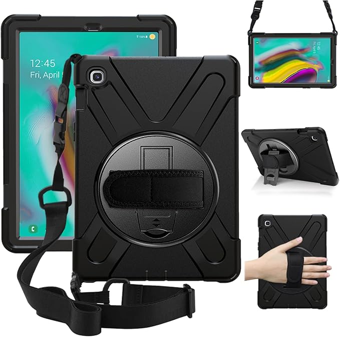 ZenRich Galaxy Tab S5e Case 2019 zenrich SM-T720/T725/T727 Heavy Duty Shockproof Rugged Case with Rotatable Stand Hand Strap and Shoulder Belt for Samsung Galaxy Tab S5e 10.5 inch 2019 Tablet-Black
