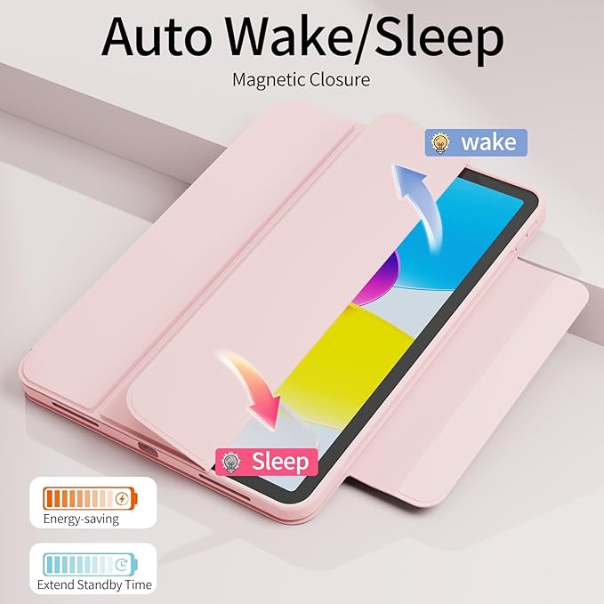 KENKE Magnetic Case for iPad A16 11th/10th Generation (11/10.9 Inch 2025/2022) with Pencil Holder Magnetic Detachable Hybrid Stand Clear Hard PC Back Shell Portrait/Landscape Angle Pink