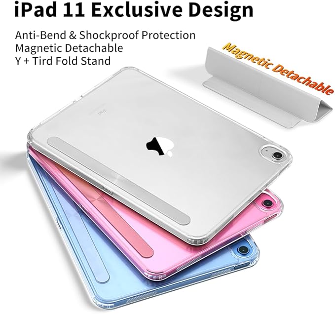 for iPad (A16) 11th/10th Generation Case (2025/2022) - Magnetic Detachable Portrait/Landscape Stand Cover with Hard Shell Back5 Standing AnglesAuto Wake/Sleep Slim &amp LightGray