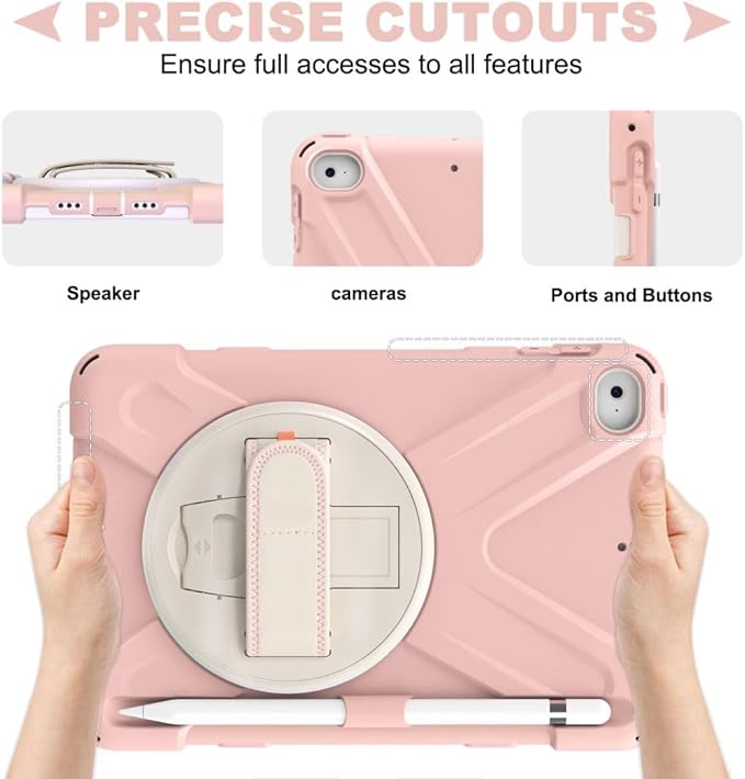 BRAECNstock Kids Case for Apple iPad mini 5/4 7.9 2019/2015 Shockproof Protective with Pencil Holder Rotating Stand &amp Hand StrapShoulder Strap Case for iPad mini 5th/4th Gen Sakura Pink