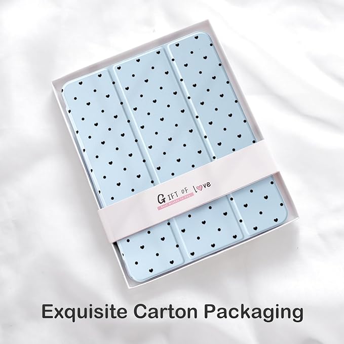 Cute Heart Polka Dot for iPad Pro 12.9 Inch Case 5th/6th Generation 2022/2021/2020 with Pencil Holder Auto Sleep/Wake Blue Leather Clear Acrylic Back Cover
